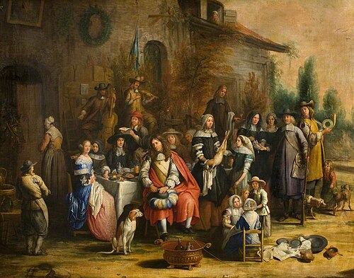 Hunting Party outside an Inn, , Gillis van Tilborch