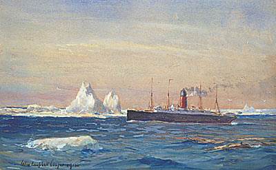 Vue du Carpathia passant le long des icebergs après avoir secouru les survivants du Titanic, 1912, Colin Campbell Cooper