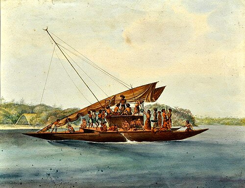 Pirogue double, île des Amis (Tonga), 1840, Louis Auguste de Sainson