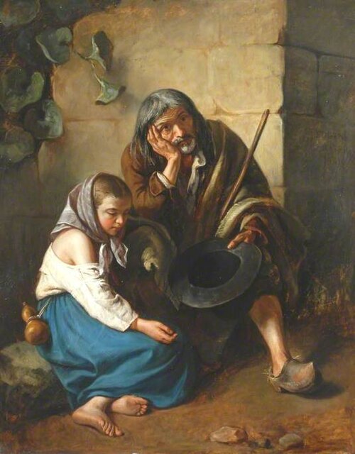 A Spanish Beggar with His Daughter, 1841, Louis Eugène Bertier