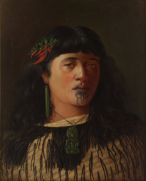 Portrait of a young Maori woman with moko, 1891, Louis John Steele