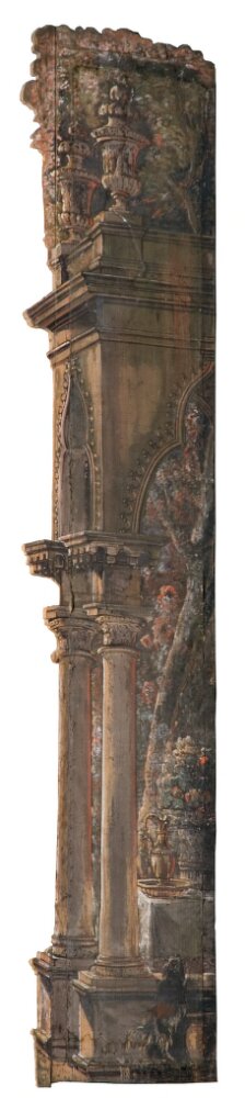 Kuliss till "Trägård till Christina", 10 delar: Kuliss för vänstra delen av scenen, del av loggia, 1785, Louis-Jean Desprez