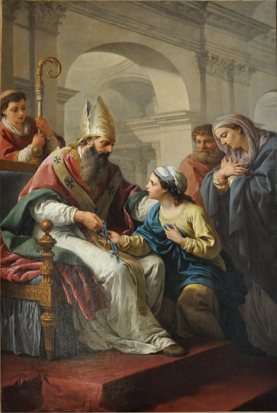 Saint Germain l'Auxerrois donnant une médaille à sainte Geneviève, 1771, Louis Jean François Lagrenée