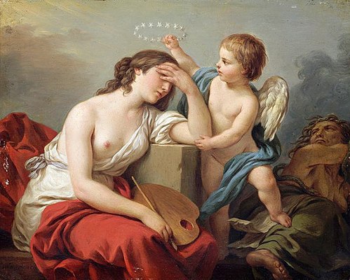 L'Amour des arts console la peinture des écrits ridicules et envenimés de ses ennemis, 1781, Louis Jean François Lagrenée