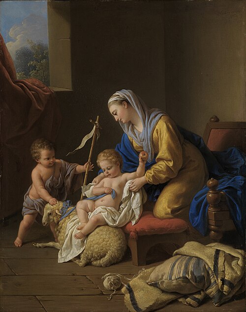 La Vierge amuse l'enfant Jésus, le petit Saint Jean avec un mouton, 1765, Louis Jean François Lagrenée