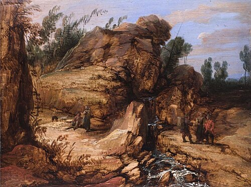 Rocky landscape with staffage figures, 1650, Lucas Achtschellinck