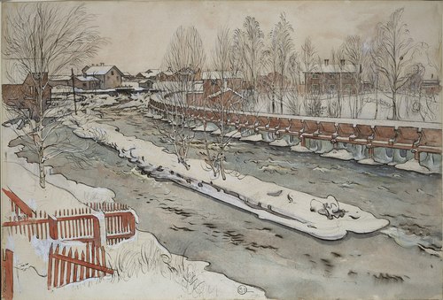 The Timber Chute. Winterscene. From A Home (26 watercolours), 1899, Carl Larsson