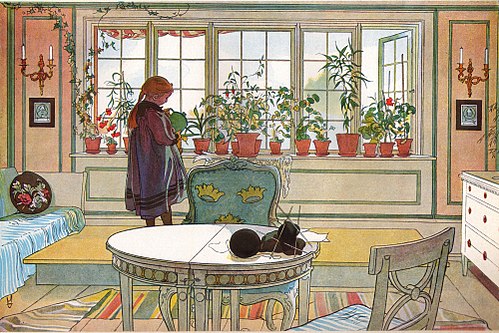 Flowers on the Windowsill. From A Home (26 watercolours), 1895, Carl Larsson