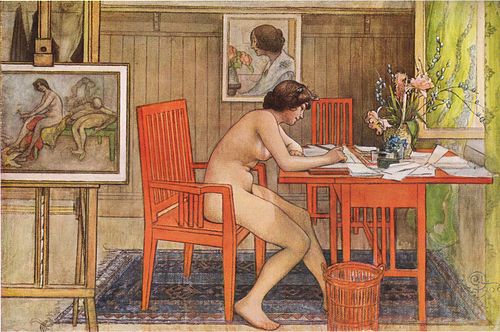 The Model Writing a Postcard, 1906, Carl Larsson