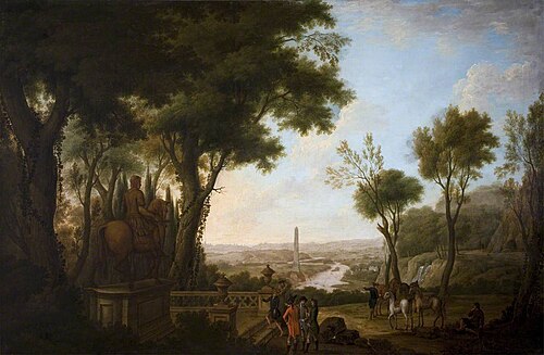 A View of the River Boyne with Gentlemen and Horses by a Statue to William III in the Foreground, th, 1757, Thomas Mitchell