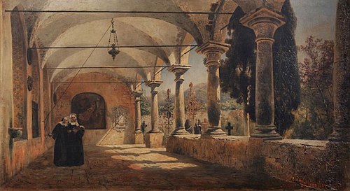 Cloître italianisant avec nonnes, 1888, Ludwig Dittweiler