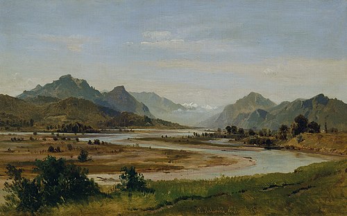 Alpental mit Flussschlinge, 1860, Ludwig Halauska