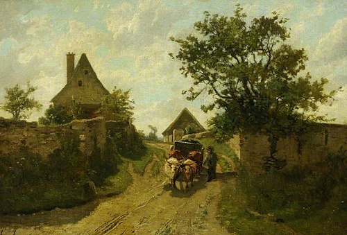 Farmhouses, St Aubin, Jersey, 1863, Henri Harpignies