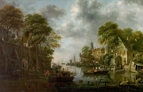 River Scene with Boats and Figures, 1665, Klaes Molenaer