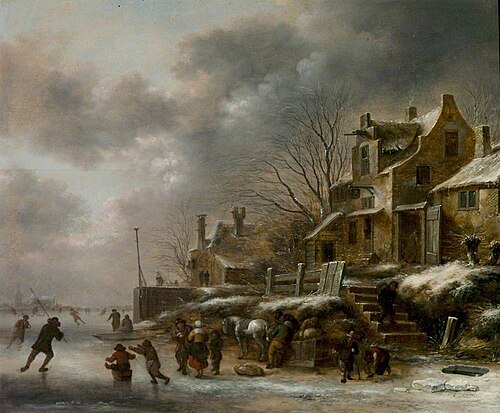 Winter Scene, River with Figures Skating, 1671, Klaes Molenaer