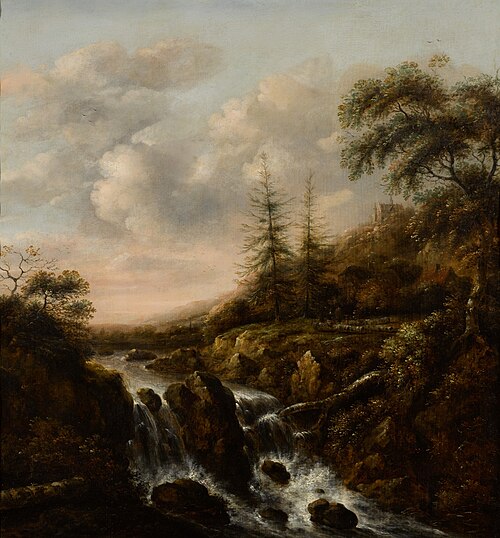 A waterfall in a mountainous river landscape, , Klaes Molenaer