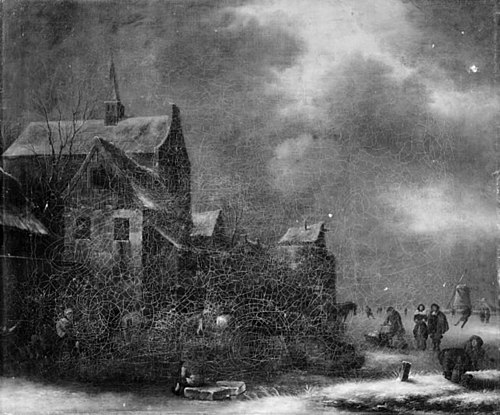 Winter Scenery. Dutch Town with a Watermill, 1660, Klaes Molenaer