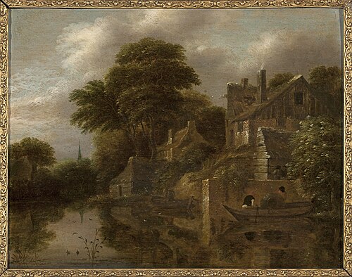 Huizen aan de waterkant, 1663, Klaes Molenaer