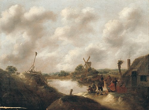 Landschap met boeren aan een rivieroever, 1653, Klaes Molenaer