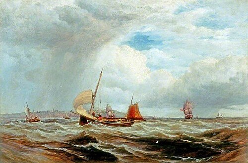 Ships and Fishing Boats in Rough Seas, 1857, Robert F. Watson