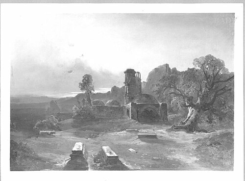 landscape with ruins of a church, 1845, Fritz Bamberger