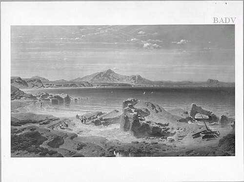 Südliche Meeresküste mit Gebirge im Hintergrund, 1851, Fritz Bamberger
