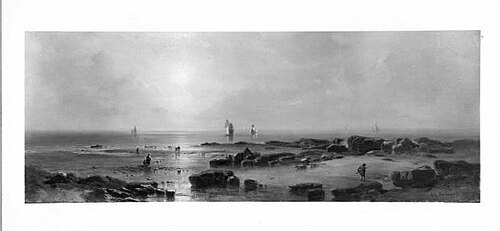 Beach with figures + boats, 1851, Fritz Bamberger