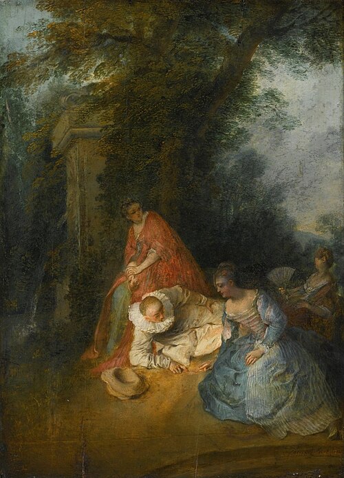 Pierrot with Three Women in a Park, 1721, Nicolas Lancret