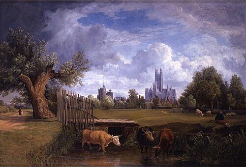 Canterbury, Kent, from the Stour Meadows, 1828, Alfred Stannard