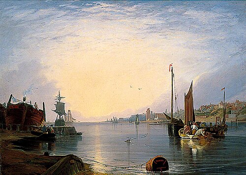 Gorleston Harbour, Norfolk, 1848, Alfred Stannard