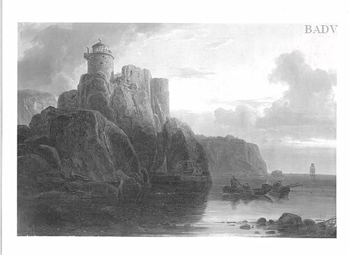 Rocky sea-shore with lighthouse, 1843, Christian Morgenstern