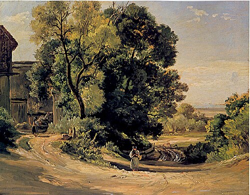 Gehöft unter Bäumen: Dachau-Etzenhausen, 1855, Christian Morgenstern