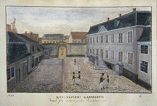 1824 / Krigsskolens Gaardsrum / taget fra Undertegnedes Sengkammer., 1824, Mathias Wilhelm Eckhoff