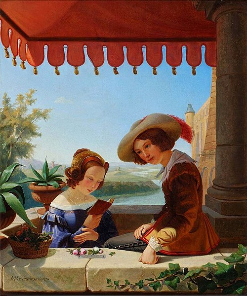 Scena balkonowa - portret rodzeństwa artysty, 1839, Maximilian Anton Piotrowski