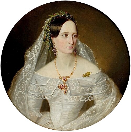 Portret bratowej artysty Emmy z Biszoffów, żony Jana Nepomucena Piotrowskiego w dniu ślubu, 1850, Maximilian Anton Piotrowski