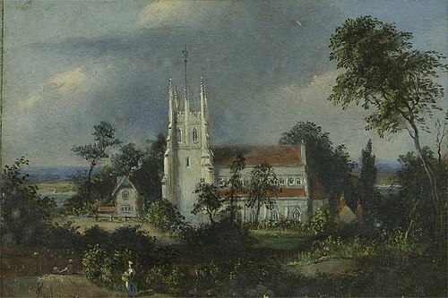 A Church and Cottage in a Landscape, , John Taylor