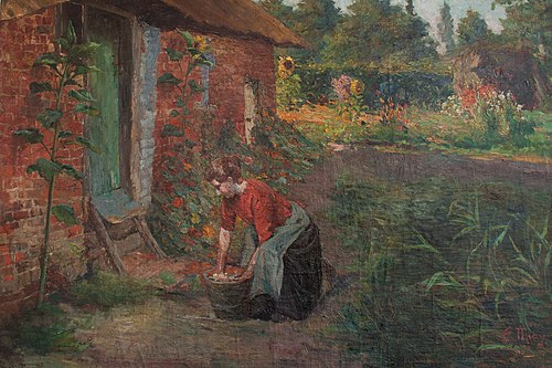 Hoevetje met wasvrouw, , Ernest Midy