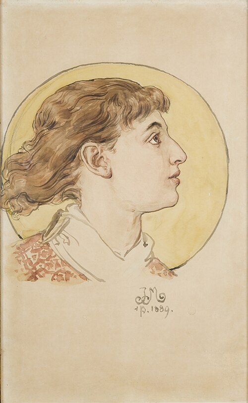 Karton do polichromii Kościoła Mariackiego - Główka aniołka (portret córki Heleny), 1889, Jan Matejko