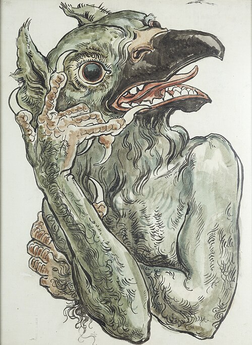 Karton do polichromii Kościoła Mariackiego - Diabeł z głową ptaka, 1890, Jan Matejko