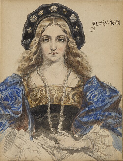 Portrait of a Young Woman – Portrait Study of Queen Bona (According to a Contemporary Woodcut), , Jan Matejko