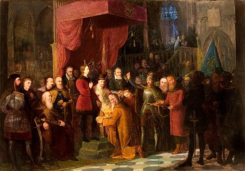 Tsars Shuyski brought by Żółkiewski to the Warsaw Sejm in front of Zygmunt III, 1853, Jan Matejko