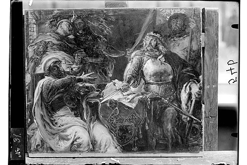 Le Roi Ladislas le Bref rompre les accords avec les chevaliers teutoniques à Brześć Kujawski., 1879, Jan Matejko