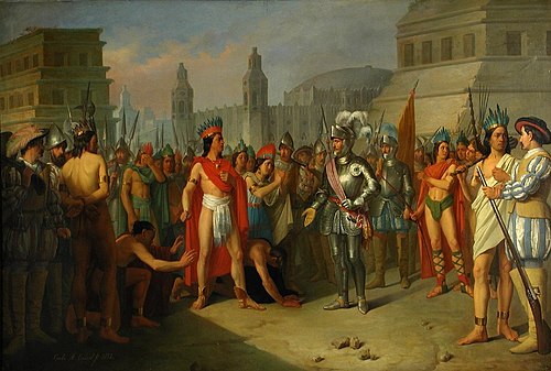 Prisión de Guatimocín último emperador de los mejicanos por las tropas de Hernán Cortés y su present, 1854, Carlos Esquivel y Rivas