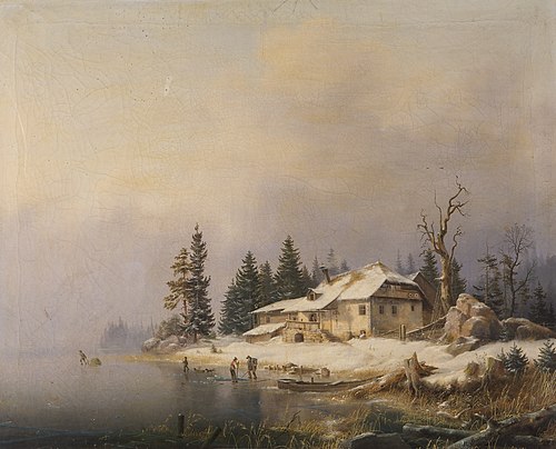 Bauernhof am winterlichen See, 1850, Marko Pernhart