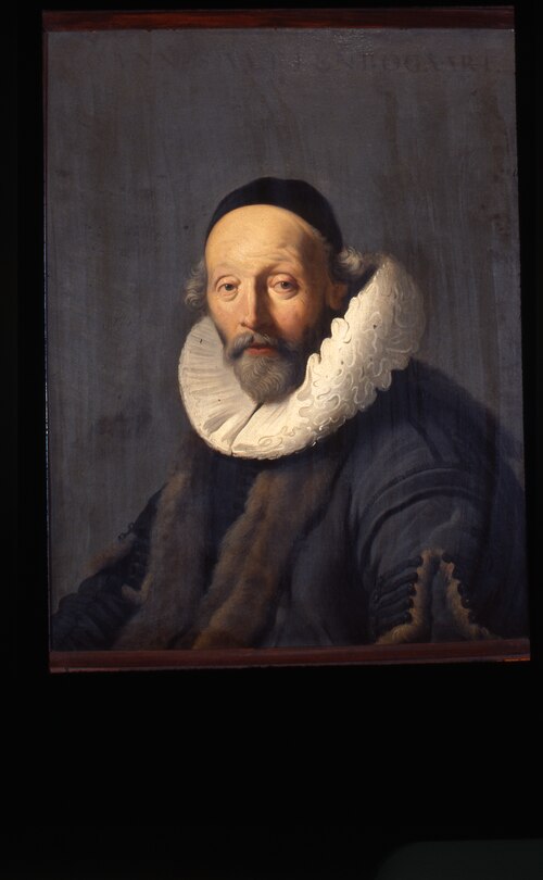 Portret van Johannes Wtenbogaert, predikant en kerkhistorieschrijver, 1601, Jacob Adriaensz Backer