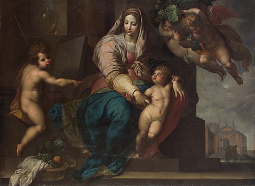Maria mit Kind, Johannesknaben und Engeln, 1595, Jacob Adriaensz Backer