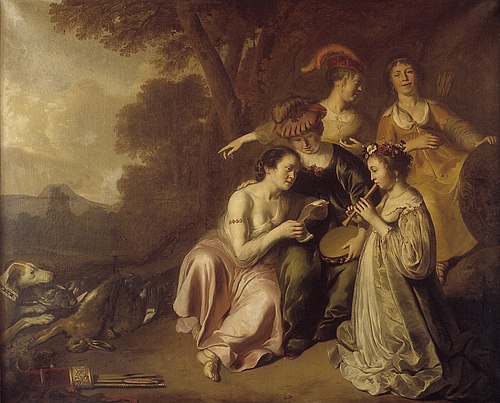 Girls walking music in landscape, 1637, Jacob Adriaensz Backer