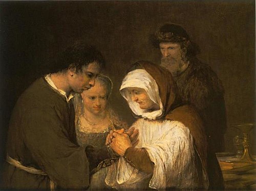 Edna blesses Tobias and Sara, 1705, Arent de Gelder