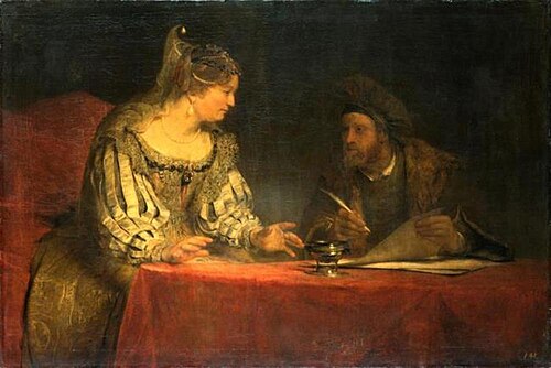 Mordecai and Esther write letters in King Ahasuerus' name (Esther 8), 1685, Arent de Gelder
