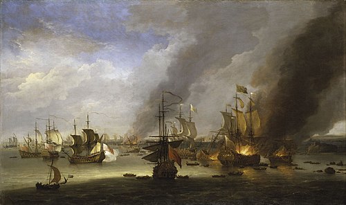 Destruction of the Soleil Royal at the Battle of La Hogue, 23 May 1692, 1700, Adriaen van Diest